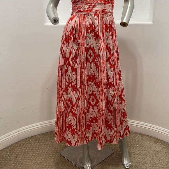 Ellen Tracy Sleeveless  Printed Maxi Dress Orange White Size 4 - Picture 6 of 13